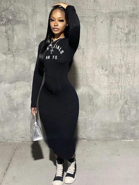 Sıradan Elbiseler Bahar Kadın Tasarımcısı Uzun Kollu Elbise Yüksek Necked Moda Seksi Mizaç Sıkı Baskı