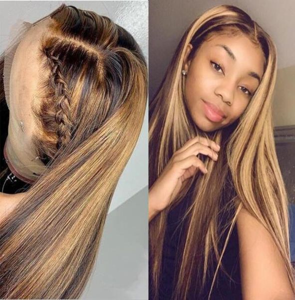 Celebrity Lace Front Wigs Dois tons ombre Destaque Straight 10A Malásia Virgem Human Human Wigs Full Lace Wigs para Black Woman Express9229416