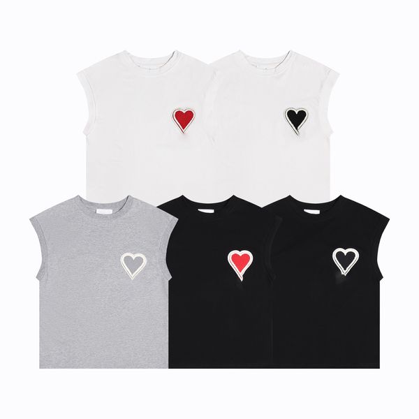 Amishirt tasarımcı erkek kadın fransa lüks t shirt moda bir kalp deseni rahat nakış tişörtleri yaz% 100 pamuk şeker rengi amishirt boyutu b014