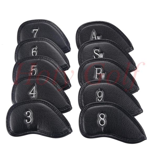 10pcsset Yeni Siyah Pu Golf Kulübü Demir Kafa Kapağı Headkovers3204783