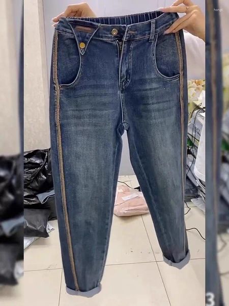 Frauen Jeans 2024 Frühlings- und Herbstdad hoher Taille geradliniges Barrel Harun Loose Hosen 9-Punkte-Denim-Design-Feeling Pan