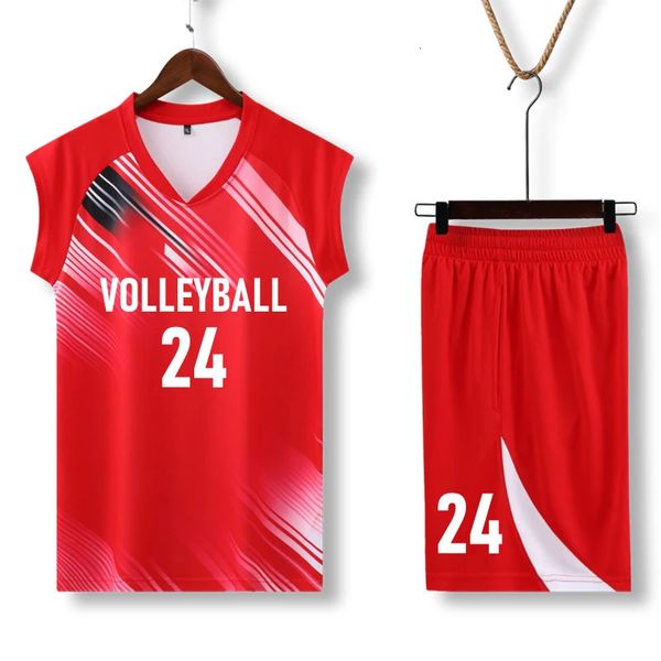 Maglia di pallavolo professionale set da uomo uniforme da pallavolo camicia a v-collo a doppia tasche cortometraggi abbinamento kit di atletica leggera 240416