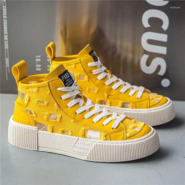 Casual Shoes Design Yellow Herren-Leinwand Schnüre-up-Plattform High-Top-Sneakers Man Street Vielseitiges Skateboarding für Männer