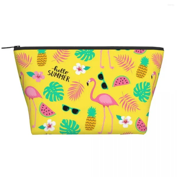 Kosmetische Taschen Flamingos Blätter Reisen Reisetasche Frauen tropische Ananas Muster Toilettenmake -up -Organisator Damen Beauty Storage Dopp Kit