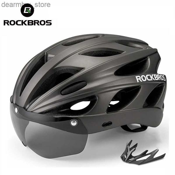 Maschere per cicli Caps Maschere Rockbros Casco per biciclette uomini EPS integralmente mosso per cucciolo di ciclismo traspirato da donna Goggles Lens Aero Mtb Road Bike Helmet L48