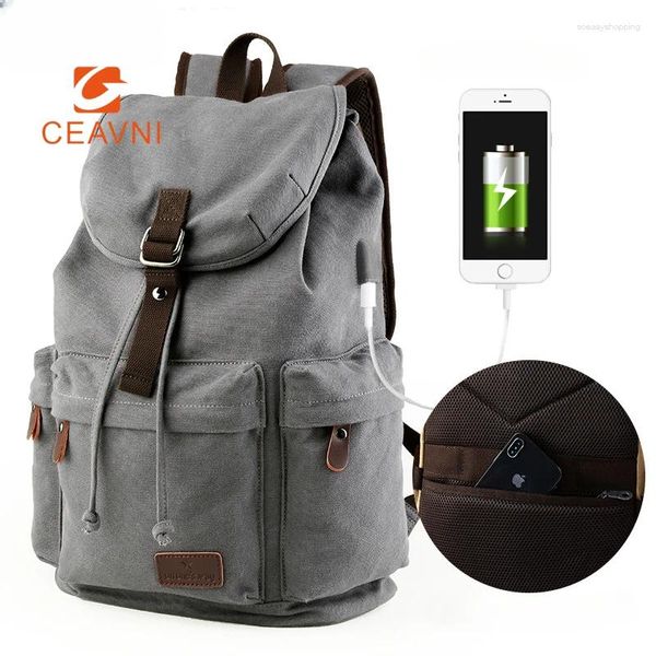 Rucksack Ceavni Korean Modetrend Casual Student School Tasche große Kapazität Outdoor USB Socket Schulter Canvas Computer