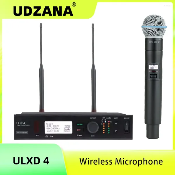 Microfones Unzana Ulxd4/Ulxd24 fone de ouvido Lavalier Professional Wireless Microfone System Stage Performance Party Party