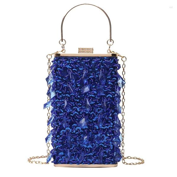 Sacchetti da sera frizione blu cristallo donna designer per la festa della festa della festa delle spalle la borsa in oro bigotta b366