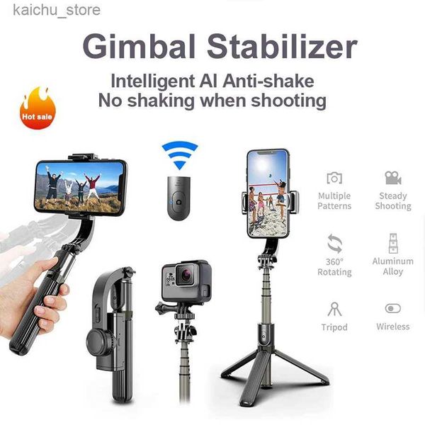 Monopodos de selfie Estabilizador de cardan portátil para smartphone 1 eixos com Selfie Stick Tripod Stand Wireless Bluetooth Remote para iPhone Android Y240418
