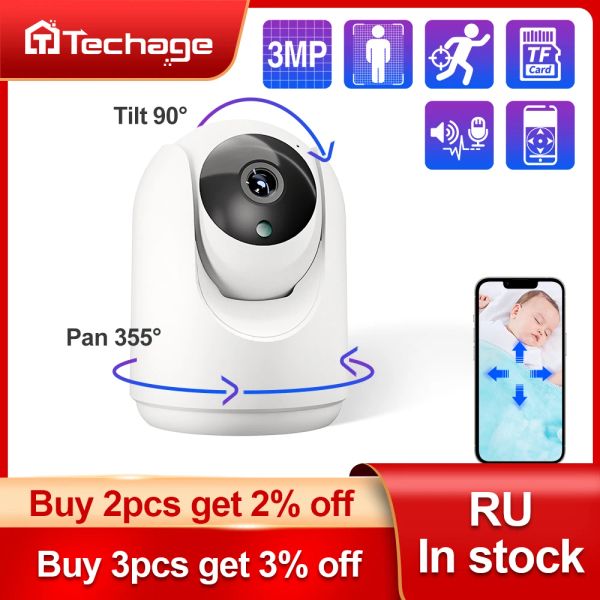 System Techage 1080p 3MP Wi -Fi Ptz Camera 360 Home Security Auto Отслеживание обнаружения человека TwoWay Audio беспроводная IP -камера Baby Monitor