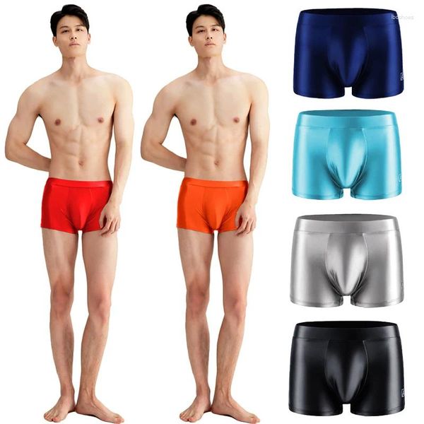 Shorts masculinos amoresy cetim boxer brilhante esportes elásticos respiráveis altos finos e suaves de fitness fitness leggings de roupas íntimas