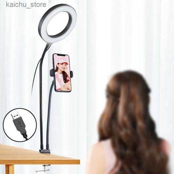 Iluminação contínua Anel auto -retrato Luz com suporte de telefone flexível Lazy Stand Desk Light LED para TIKTOK YouTube Live Stream Stand Y240418