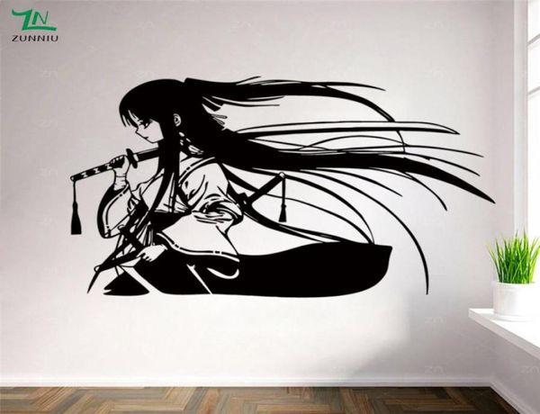 Самурай гейша японские мечи катана аниме декоративная виниловая наклина