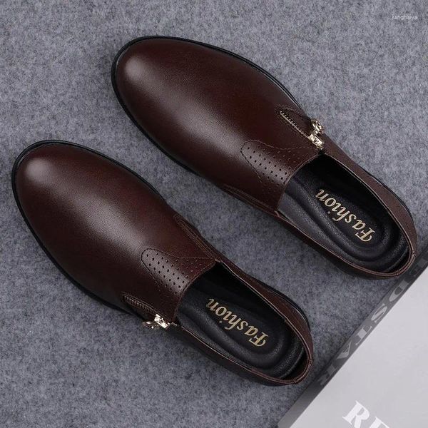 Freizeitschuhe Herren Lofers Luxus hochwertige loafer Männer echte Lederrutsche auf Flats Mann Vintage Side Reißverschluss Fahren