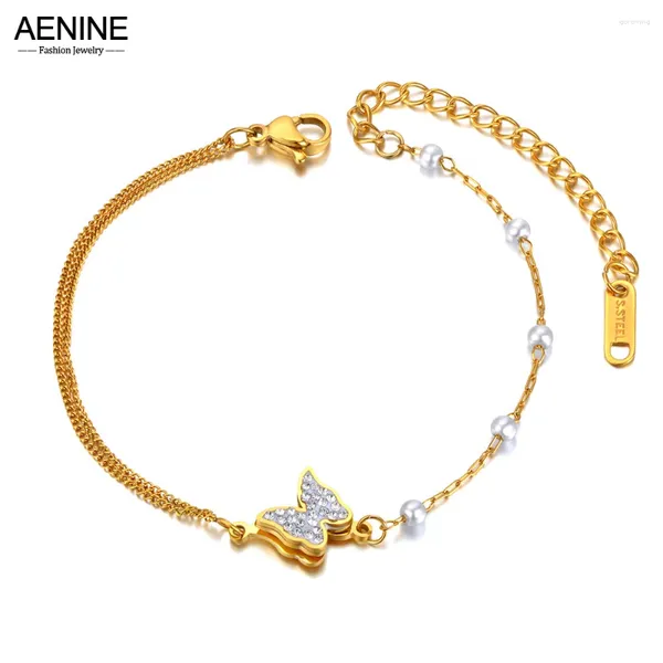 Bracelets de charme Trendy Aço inoxidável Branco Cadeia Link para Women Girl 18K Gold Butterfly Animal Bracelet AB21094