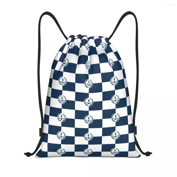 Sacos de compras personalizados marinho branco azul âncora náutica de tração para mochilas de ioga Mulheres homens esportes sackpack