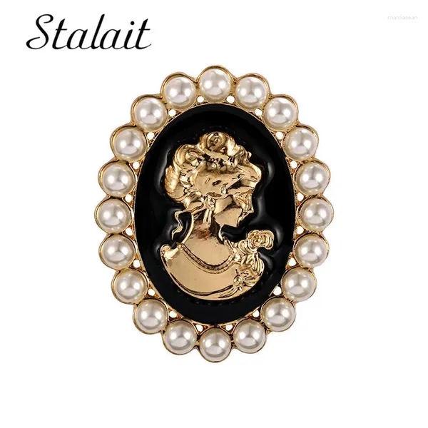 Broches Vintage Beauty Head Oval Pearl Fashion Broach