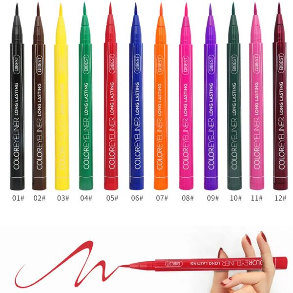 Eyeliner Qibest 12 Colori Liquido Eyeliner impermeabile facile da indossare Matte Matte Affascinante Eye Liner Blu Red Green Gold Oro Penne