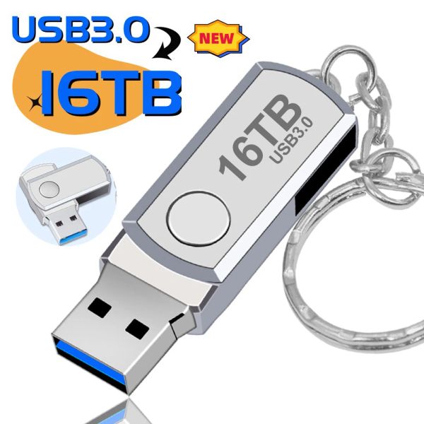 Adapter New USB 3.0 Pendrive 16 TB Hochgeschwindigkeits -Pen -Antrieb Metall 4 TB 8 TB Flash Drive Tragbare wasserdichte U -Disk -Stick -Mini SSD Memoria USB