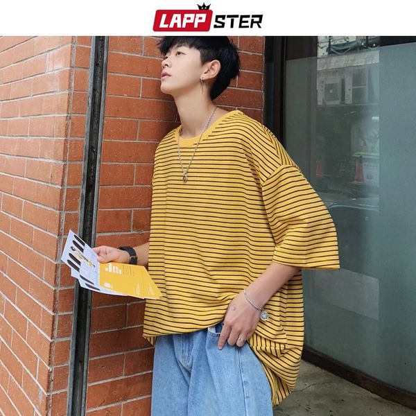 Lappster Men giapponese Streetwear Giallo maglietta estiva da uomo Summer harajuku hip hop t magliette coppia magliette casual coreane magliette 240417