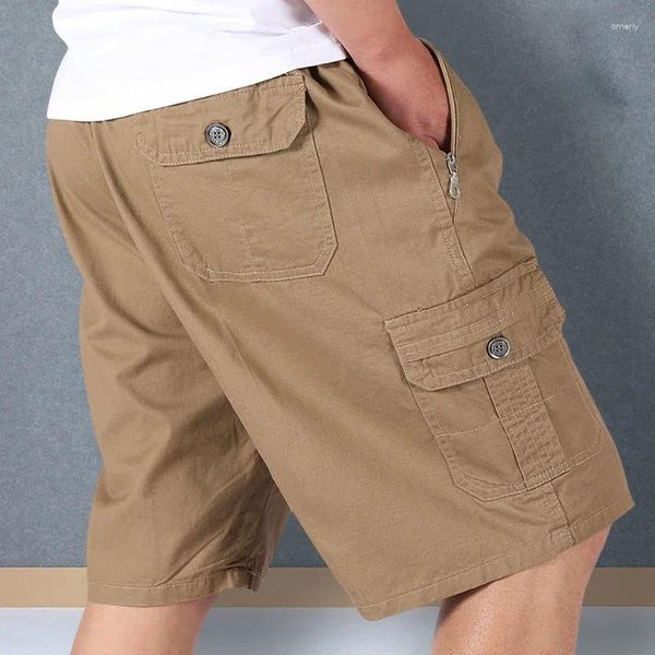 Herren Shorts Sommer Feste Farbe lässig losen elastische Taille Knielänge Hosen Taschen Ladung