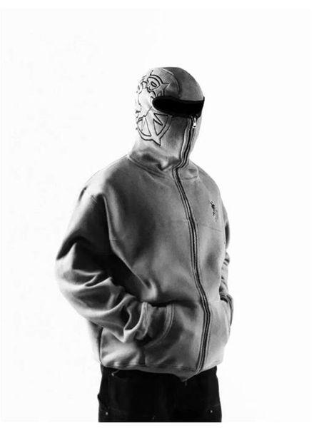 Y2k goth zip up hoodie uomini vintage ricamato casual pattern oversize sweatshirt harajuku hip hop punk abbigliamento streetwear