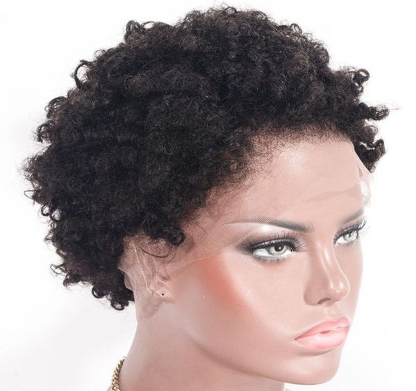 Perucas de cabelo humano indianas afro chinky curly hair perucas de cabelo curto remy perucas de renda cheia de 8 polegadas de glueless with staps6079420