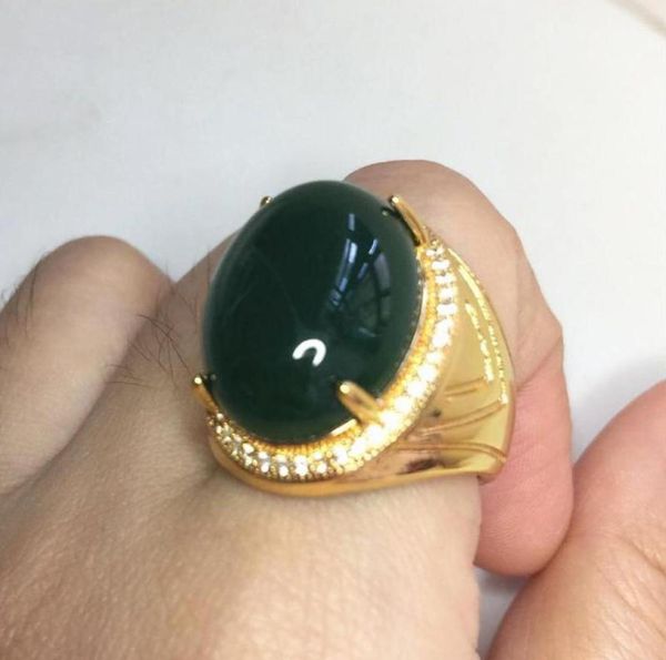 Cluster Rings Vintage Luxury Big Oval Green Jade Emerald Gemstones Diamonds for Men Gold Color Jewelry Bague Bijoux Fashion Access8409314