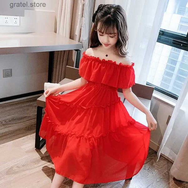 Vestidos de menina vestido de garotas verão 12 anos elegante nova criança casual fora de chiffon jiffon vestidos de garotas para a escola para adolescente