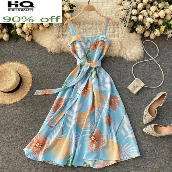 Lässige Kleider Hochwertiges Sommerkleid 2024 Floral Beach weibliche koreanische Mode für Frauen ärmelloses vestido de mujer pph3841