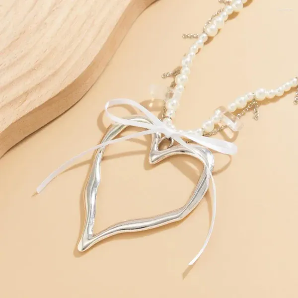 Catene Teen Girls Starter Necklace Elegante ciondolo per Pearl Heart con arredamento a prua Lunghezza regolabile in acciaio inossidabile per feste