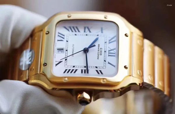Relógios de pulso luxuoso masculino automático de calendário mecânico Relógio luminoso Dial Blue Roma