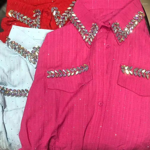 Женские блузки роскошные блокновые изысканные бриллиантовые стежки свободные повседневные рубашки и для женщин 2024 Весенние летние топы с длинным рукавом Blusas