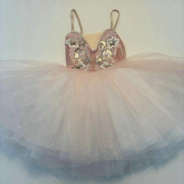 Bühnenbekleidung Paillettenblume professionelle Ballett Tutu Swan Lake Platte Romantische Ballerina Tanz Kostüm Balelong Kleid Kleinkind Mädchen