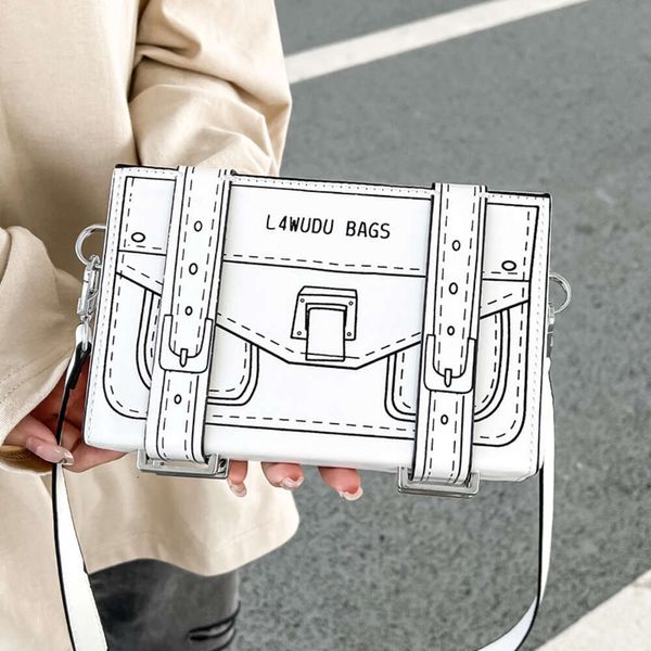 Neue kreative 2D -Cartoon -Box -Tasche weibliche Neuheit Small Crossbody Tasche für Frauen 3D Zeichnen Papier Comic Handtasche Square Taschen einzigartig