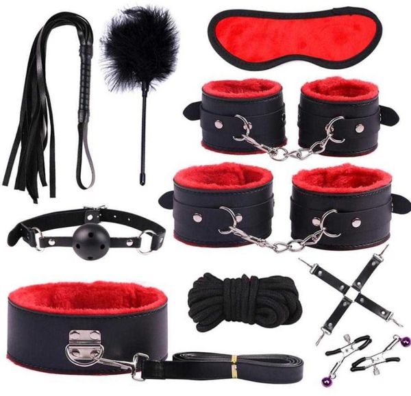 Bondage de brinquedos sexuais 10pcs Bondage adultos algemas algemas de footwuffs whip beldolas breques sexuais íntimos definido para role -dramation games8342499