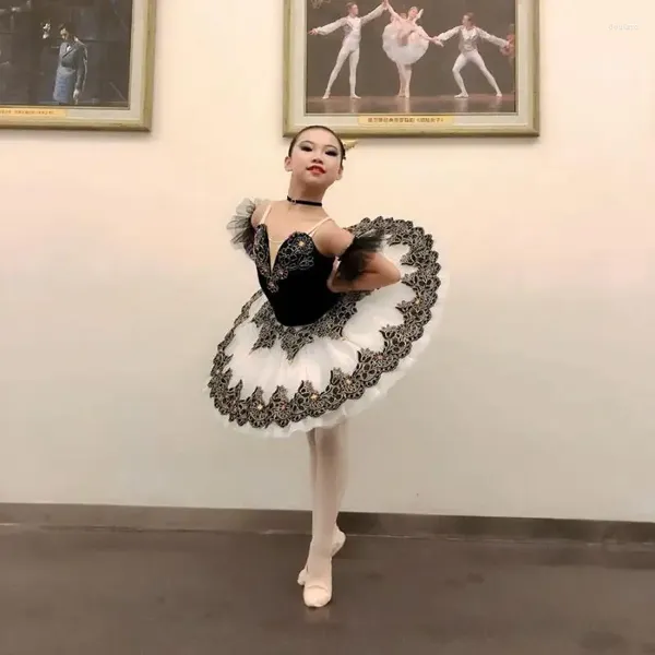 Costumi da abbigliamento per le performance da ballo abbigliamento BLAT BALLET BLACK PER BAMBINO BAMBINO PANCHEGGIO PANCAKE SWAN LAKE GIRL BALERINA