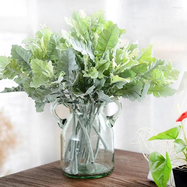 Fiori decorativi foglie d'argento crisantemo simulazione bouquet all'ingrosso piantaggio decorazione per casa pelosa