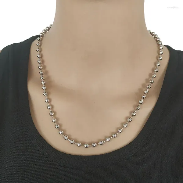 Correntes de correntes de aço inoxidável masculino de aço redondo básico Ball Link Chain Chain em Silvertone unissex Men Jewels