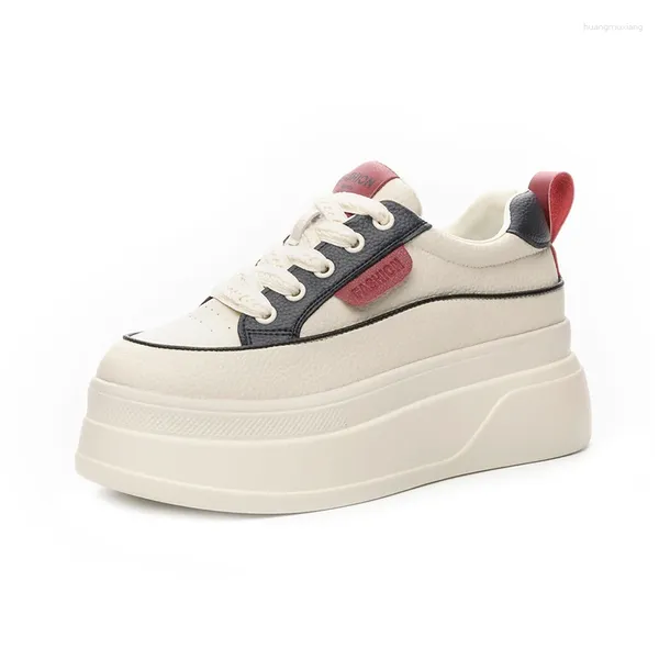 Scarpe casual vera pelle alto e tacco alto per donne 2024 designer piattaforma roba da sneakers ladies flat chic elegante tennis femmina