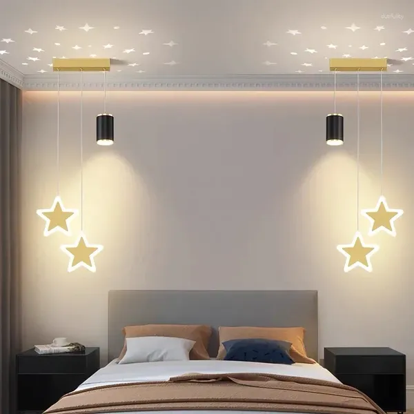 CHANDELIERS CRIATIVA ESTRELA CRIATIVA DE Lua LED Pingente de cabeceira iluminação interna para o corredor do corredor do quarto Lâmpada de decoração do lustre de teto