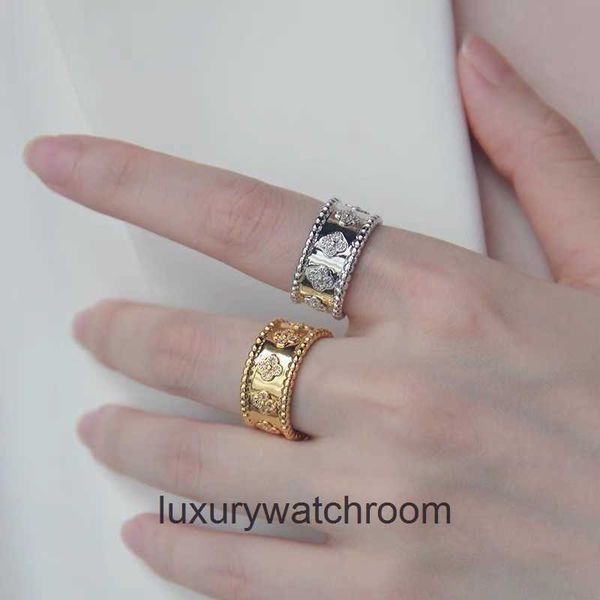 Anéis de jóias de ponta para Vancleff Luz de luxo de luxo de quatro folhas Clover caleidoscópio Anel feminino Incrédito de diamante Luz de luxo de luxo de luxo de jóias de anel 1 a1