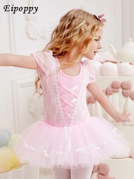 Сценическая ношение детская танцевальная одежда Девушка Упражнение для летнего балетного платья с коротким рукавом.