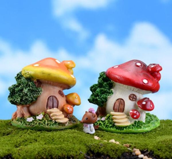 2pcs Cartoon Cogumelo House Moss Micro Paisagem Terrarium Jardin Decoração de Fadas Jardim Miniaturas Gnome Bonsai Ornaments7691040