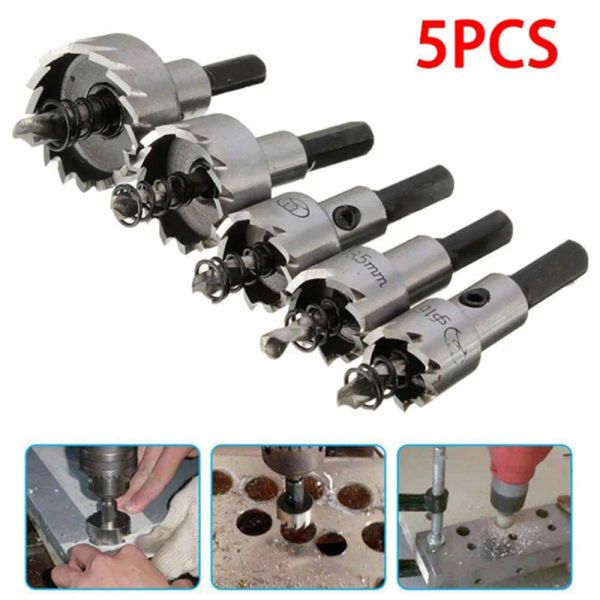 Bits novos 5pcs/set hss drill bit bit de alta velocidade aço carboneto orifício serra serra de dente de metal perfuração de madeira coroas de carpintaria