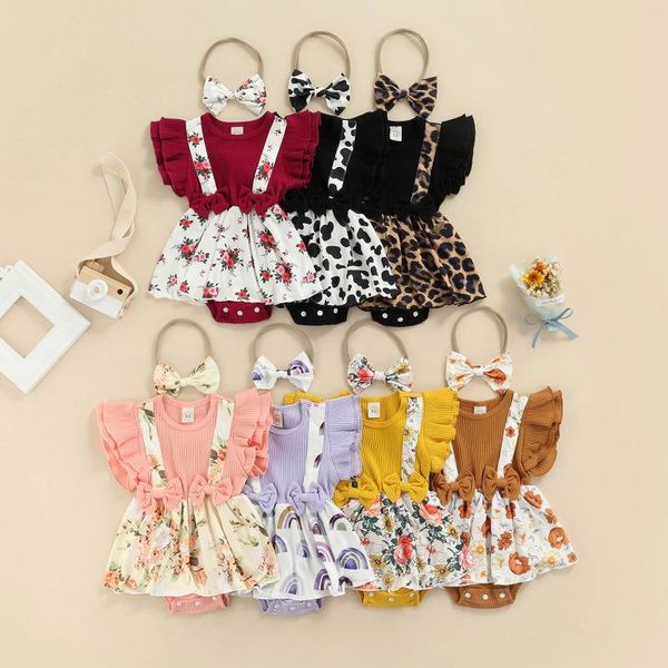 Conjuntos de roupas de 0 a 18 meses infantil garotas garotas de verão macacão com manga floral estampado de vestido de vestido de vestido de vestido de vestido de vestido