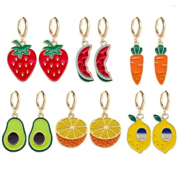 Dangle Ohrringe süße Obst Zitronen Avocado Erdbeer Wassermelone Orange Ins Style Leichtmetallöl Drop Ohrringe Juwely Geschenk