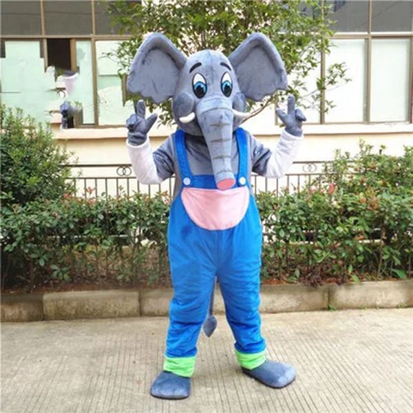 2024 Alta qualidade Mascote de elefante cinza vestido extravagante para homens Mulheres Halloween Outdoor roupas de roupa mascote para adultos Fun