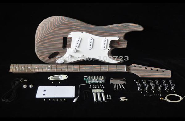 Kit di chitarra elettrica fai -da -te con corpi zebrawood collo in legno zebra e tastiera 22 tasti s s skups builder kits6304218