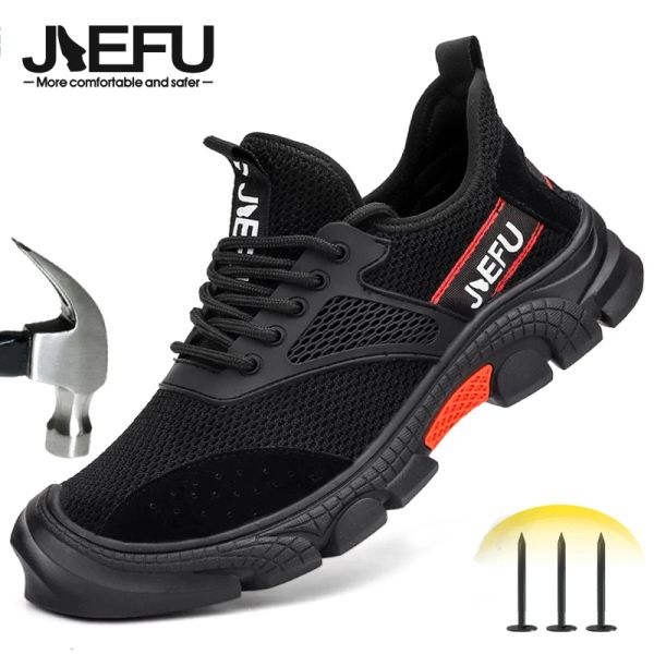 Stiefel Jiefu Steel Toe Safety Schuhe für Männer Frauen Gummi -Sohle nicht Slip -Arbeit Sneaker Langlebige Bauschuhe